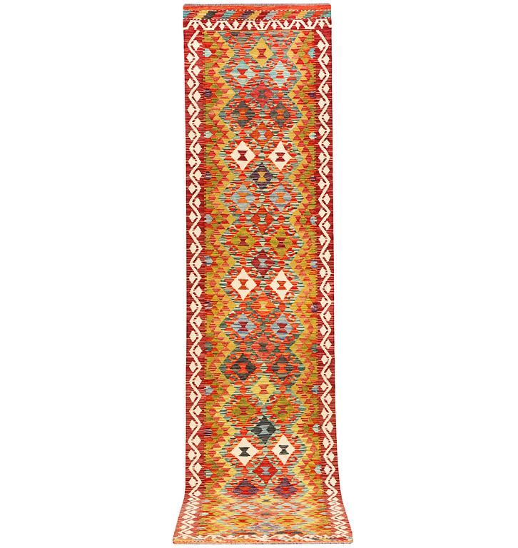 Gallerimatta, kelim, Afghanistan, ca 390 x 80 cm.