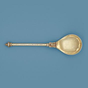 A Polish early 17th century silver-gilt spoon, unmarked.