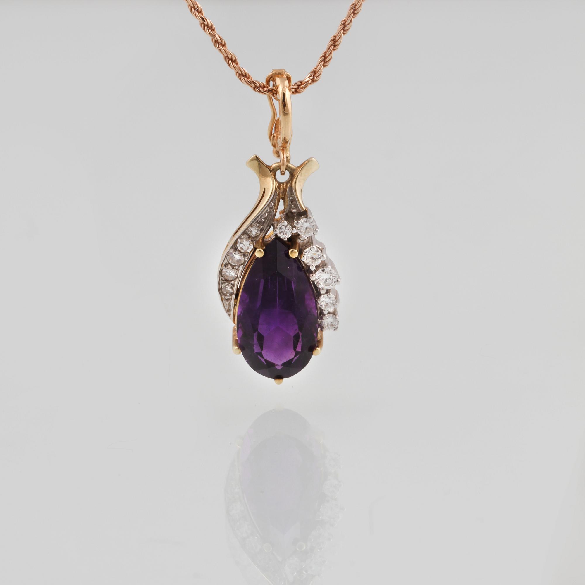 HÄNGE, 18K guld med briljantslipade diamanter och droppslipad ametist, Hallberg, Köping. Vikt 7,1 gram.