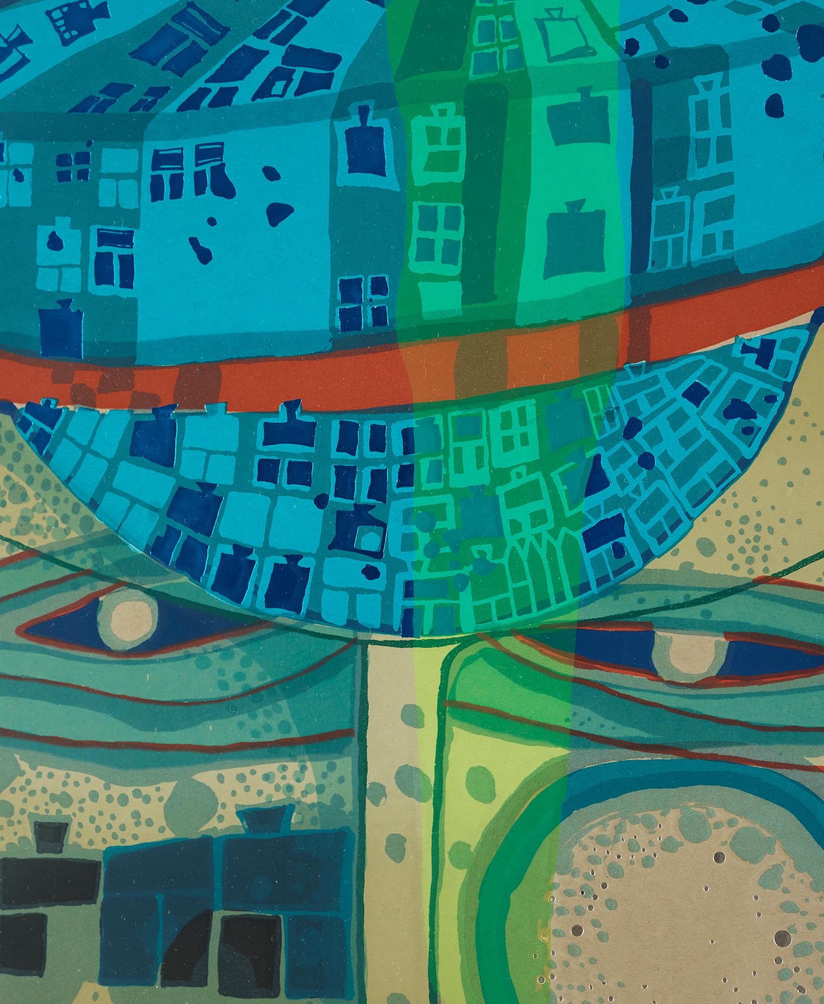 FRIEDENSREICH HUNDERTWASSER, a colour litograph with metal stamp, signed and numbered 244/250.