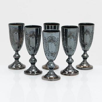 An 8-piece silver vodka set, Moscow 1882-1899. Cyrillic maker's mark G.B.