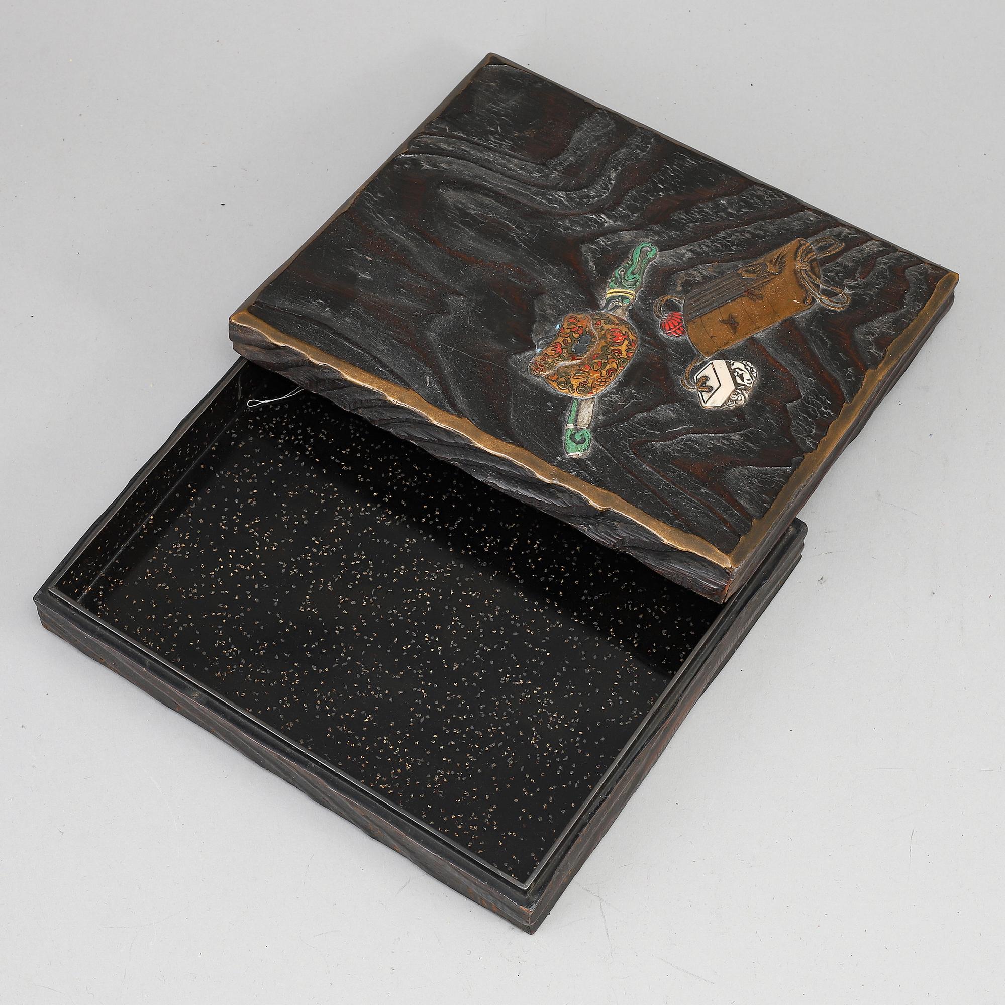 A Japanese lacquered wooden box, Meiji period (1868-1912). Signed inside cover.