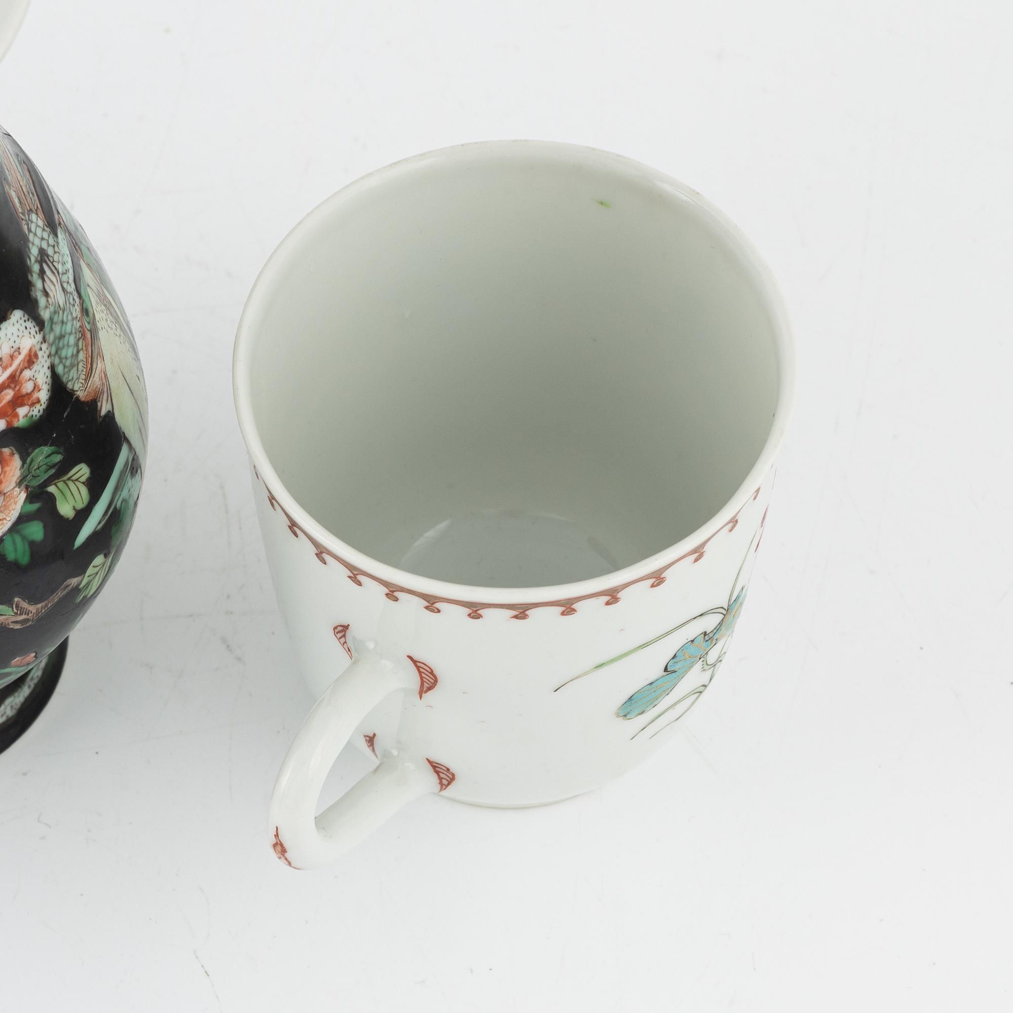 Vas, kopp samt vinkopp, 3 delar, Kina, bl a Qianlong (1736-95).