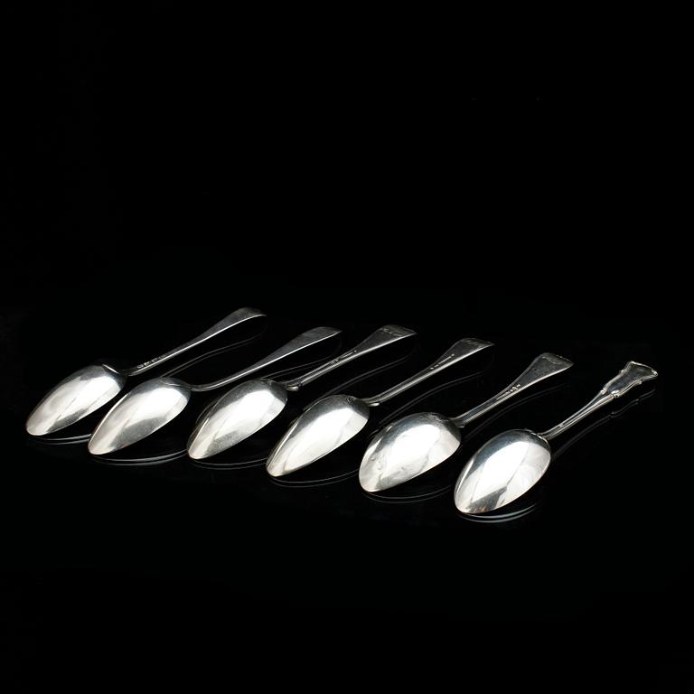 MATSKEDAR, 6 st, silver, bland annat P.E Sundberg, 1852. Vikt ca 360 gram.