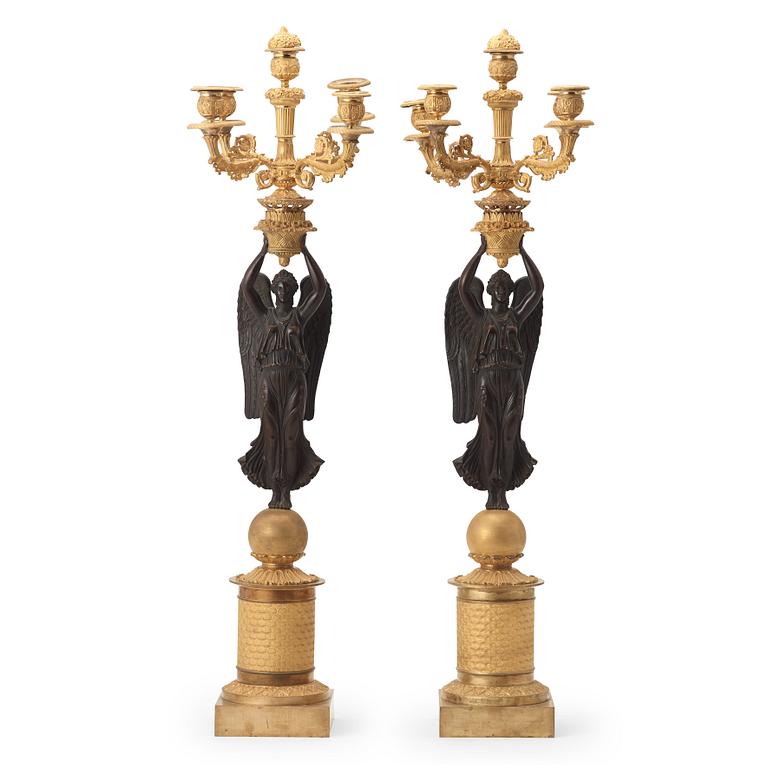 A pair of Empire early 19th century five-light candelabra by Pierre Chibout.