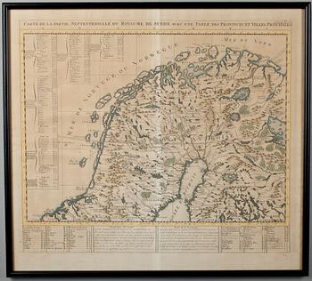 KARTTOJA,2 kpl, Carte de la Partie Septentrionale du Royaume de Suede avec une table des Provinces et Villes Principales.