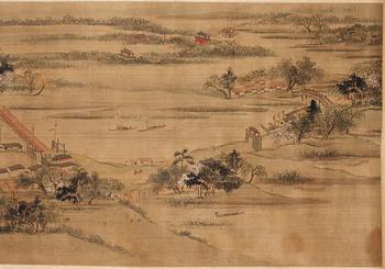 A Chineese scroll painting, Qing dynasty, 19th century. Signed Qin Boyu.