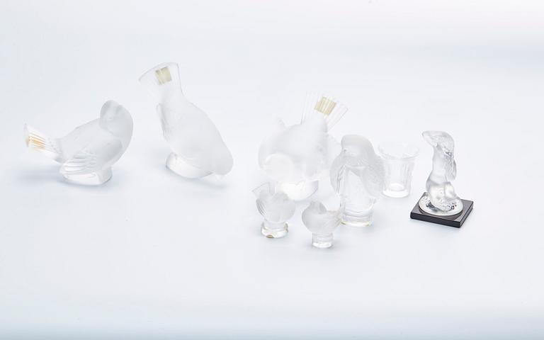 FIGURINER, 8 st, Lalique, glas, 1900-talets andra hälft.