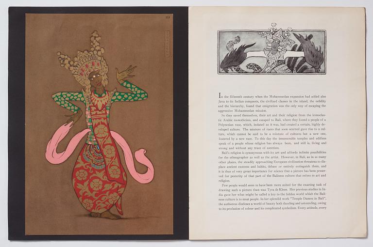 Tyra Kleen, fyra häften med åtta tryckta planscher (varav en dublett), "Temple Dances and Musical Instruments in Bali".