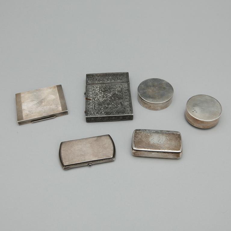 PARTI SILVER, 6 delar, mestadels 1800-tal, Bl.a Peter Axel Sjöberg, total vikt ca 454 g.