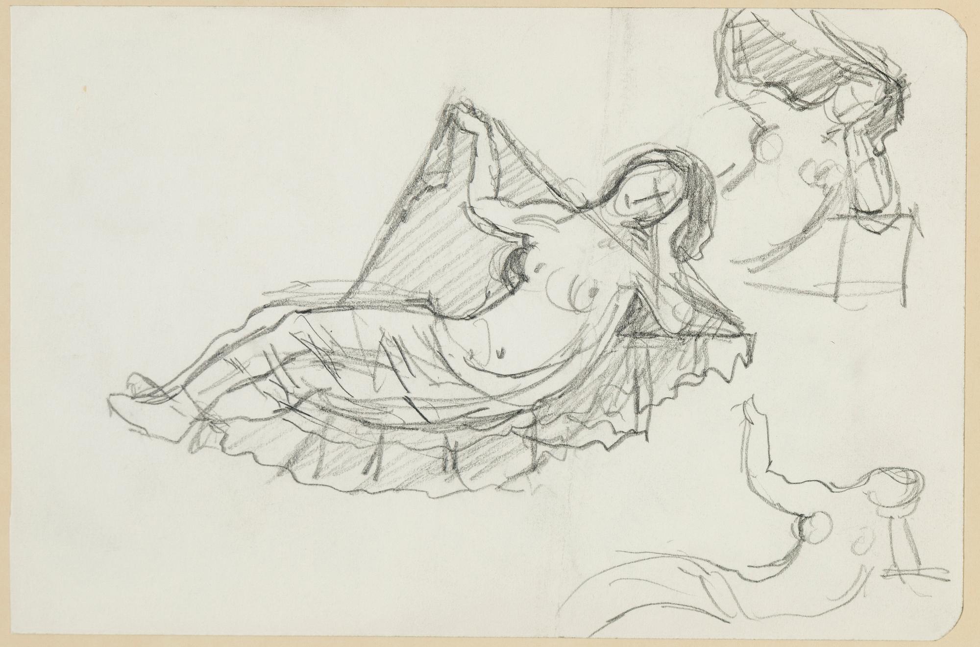 Hilding Linnqvist, pencil drawings, 2 + 3, framed together.