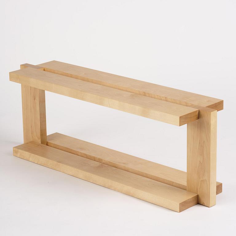 Nick Ross, an "Arrangement #16" coffe table/bench, executed in his studio, Stockholm, 2024.