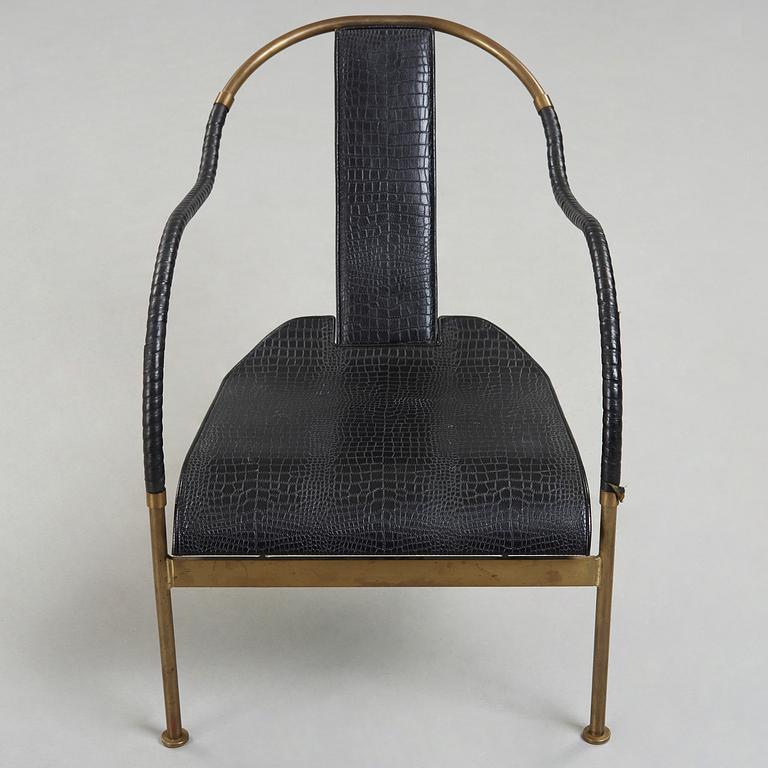 A Mats Theselius brass and black leather 'El Rey' easy chair, Källemo, Sweden 1999.