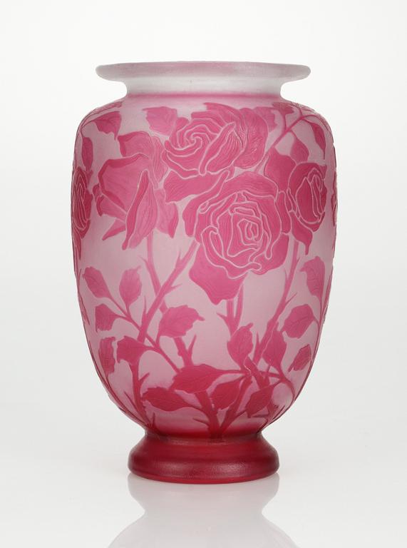 A Karl Lindeberg Art Nouveau cameo glass vase, Kosta.