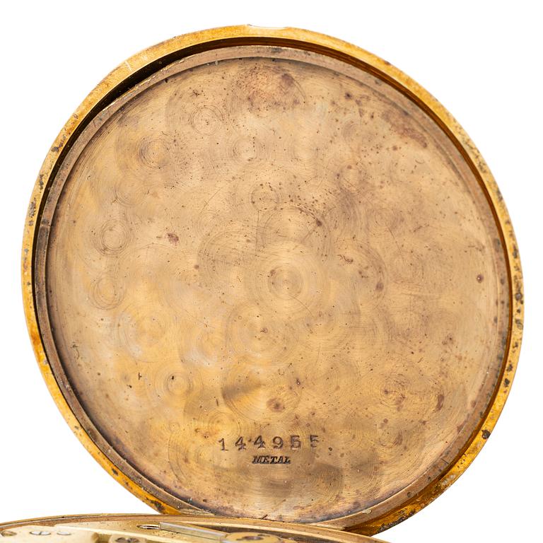 Pocket watch, 18K gold, hunter case, 50 mm.