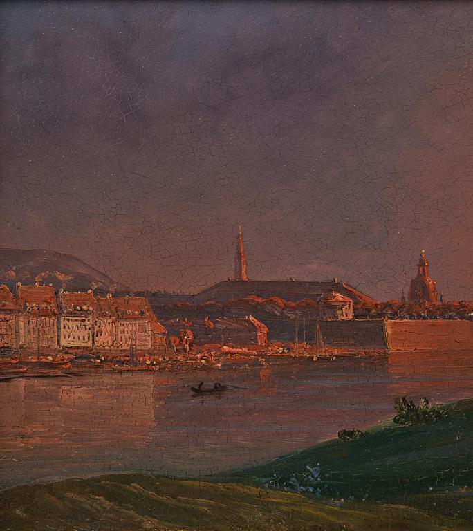 Knud Andreassen Baade, View over Dresden at sunset.