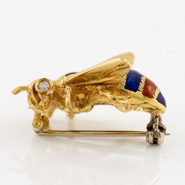 Brosch, i form av insekt 18K guld med emalj och briljantslipade diamanter.