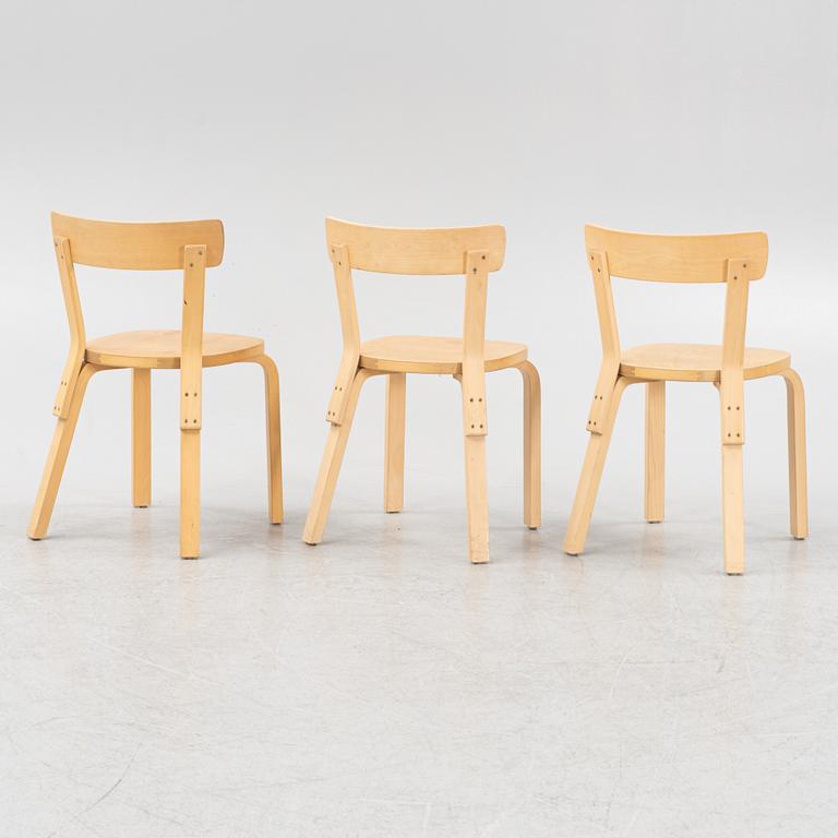 Alvar Aalto, three model 69 chairs, Artek, Finland.