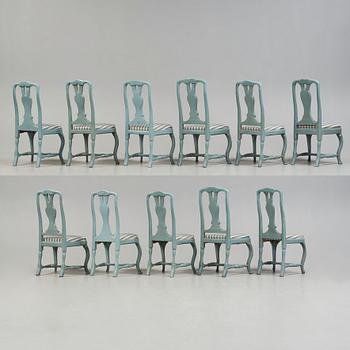 Eleven Swedish Rococo 18th century chairs.