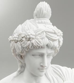 SKULPTUR PÅ PIEDESTAL, vit marmor, modern tillverkning.