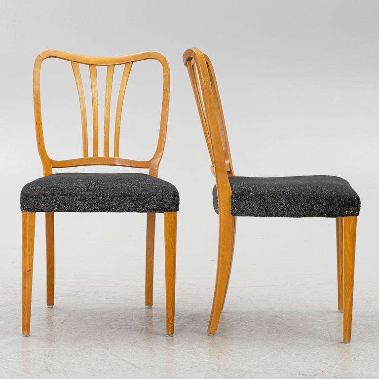 A dining table with six chairs, Sweden, 1940's.