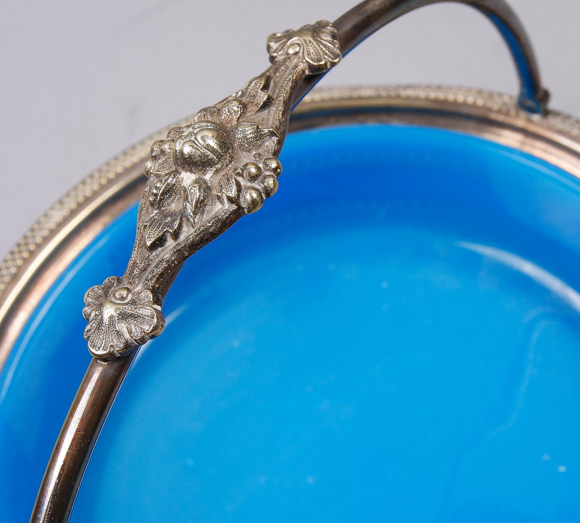 SKÅL med HANDTAG, nysilver och glas, A.G Dufva. 1800/1900-tal.
