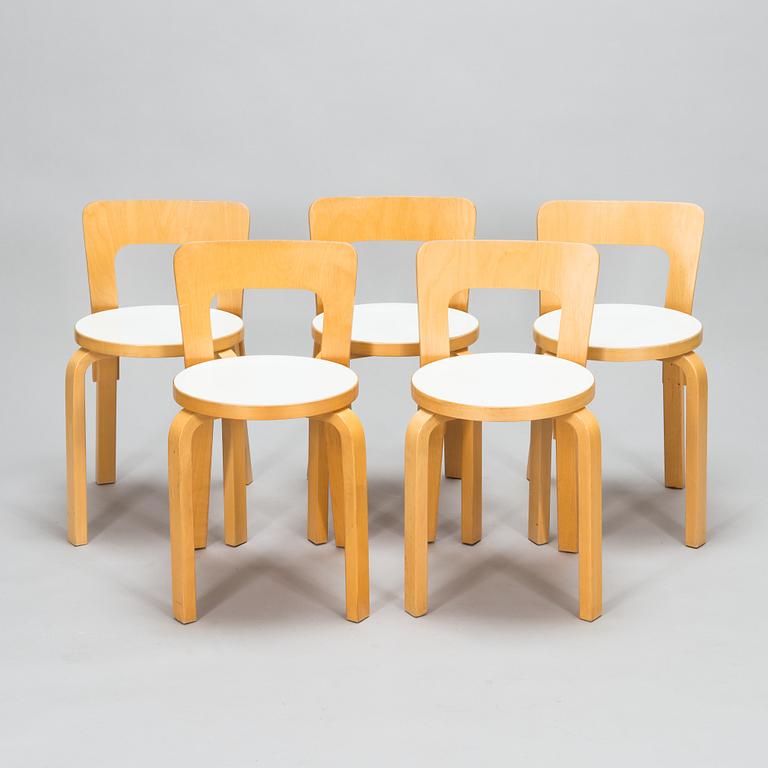 Alvar Aalto,  stolar, 5 st, modell 65, Artek 2000-tal.