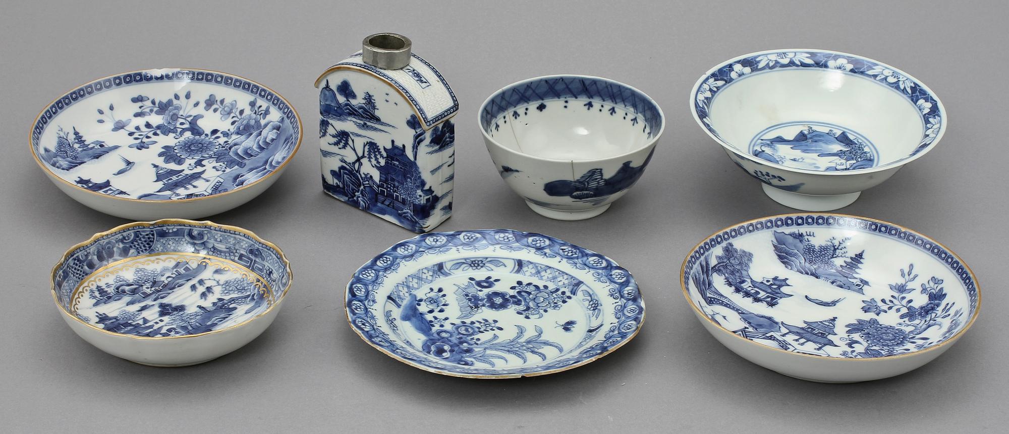 PARTI PORSLIN, 7 delar, Kina, 1700-1900-tal.