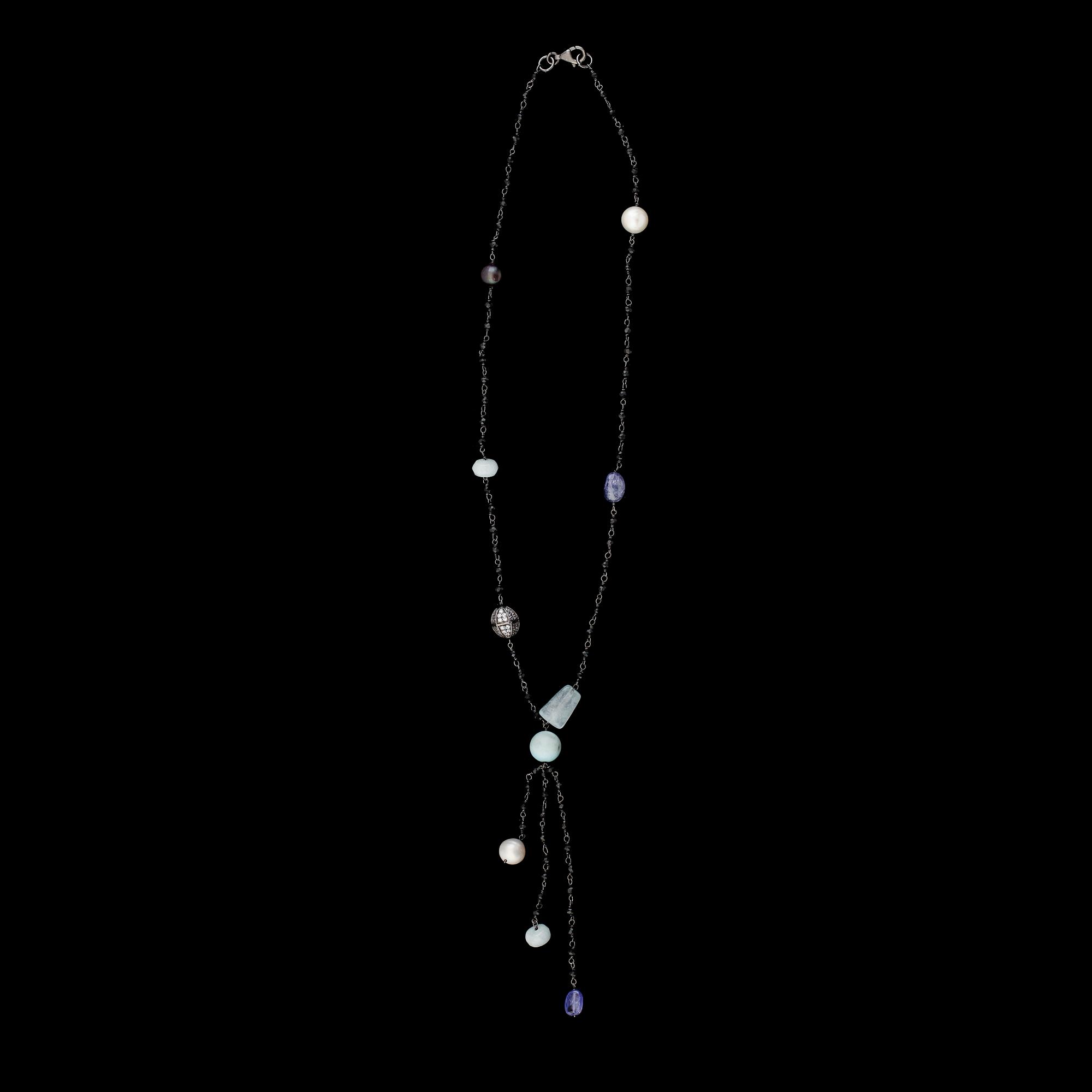 HALSBAND, svärtat silver, tanzaniter, agater och sötvattenspärlor.