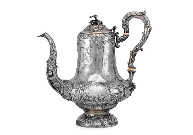 A COFFEE POT, 84 silver. Carl Tegelsten St Petersburg 1851. Height 27 cm. Weight 1350 g.
