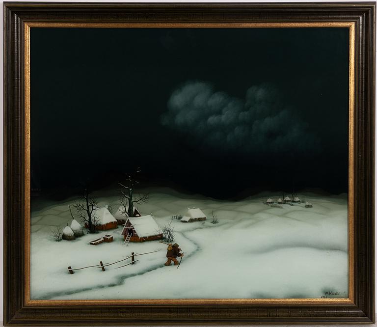 Mijo Kovacic, Winter Landscape with Walking Figure.
