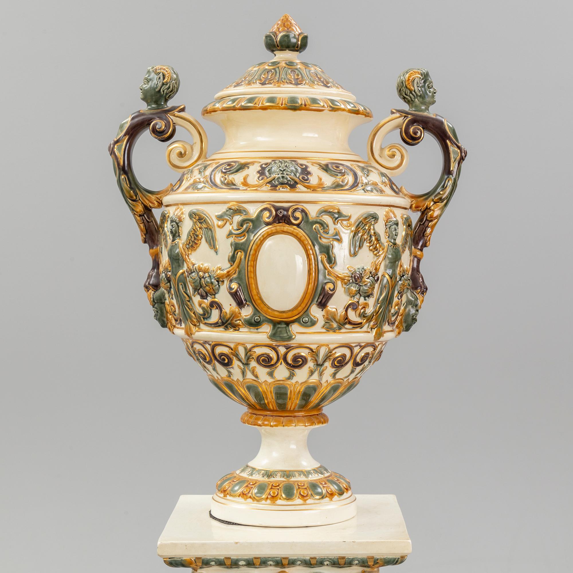 A cermic pedestal and urn from Rörstrand, late 20th Century.