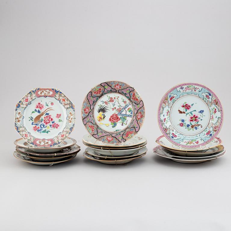 A set of 16 odd export  plates, Qing dynasty, Qianlong (1736-95).