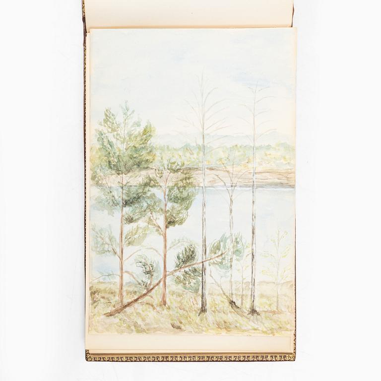Album with among other things 16 pieces of watercolours and drawings by Swedish artists.