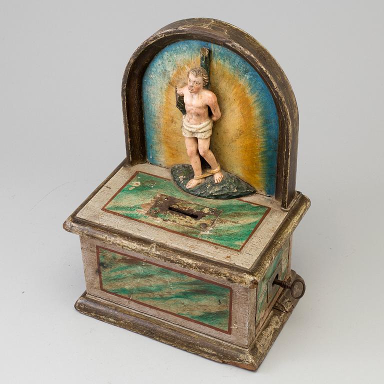 A WOODEN COLLECT BOX, probably 17th century.