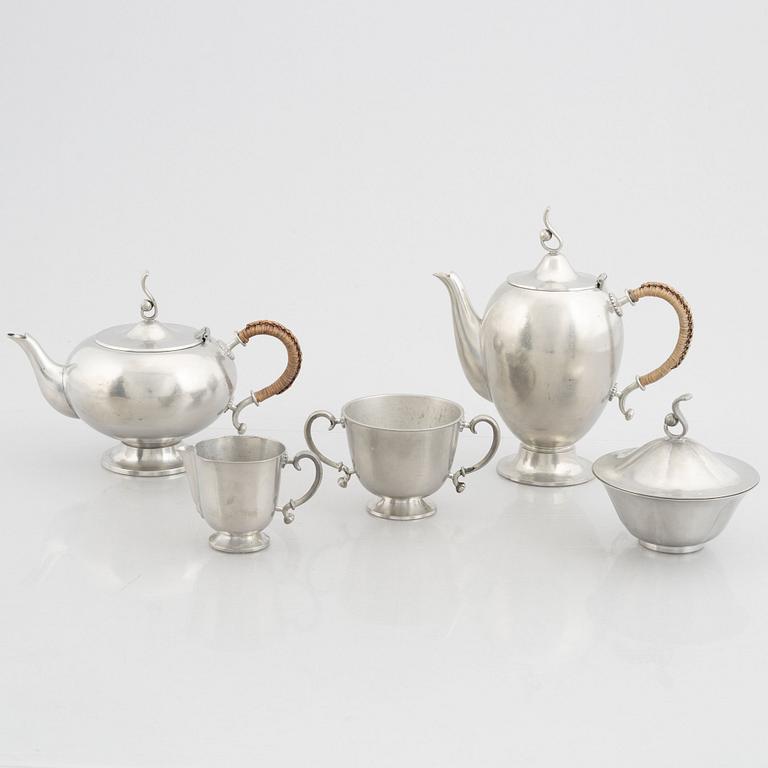 Edvin Ollers, a 5-piece pewter tea and coffee set, Stockholm, 1929.