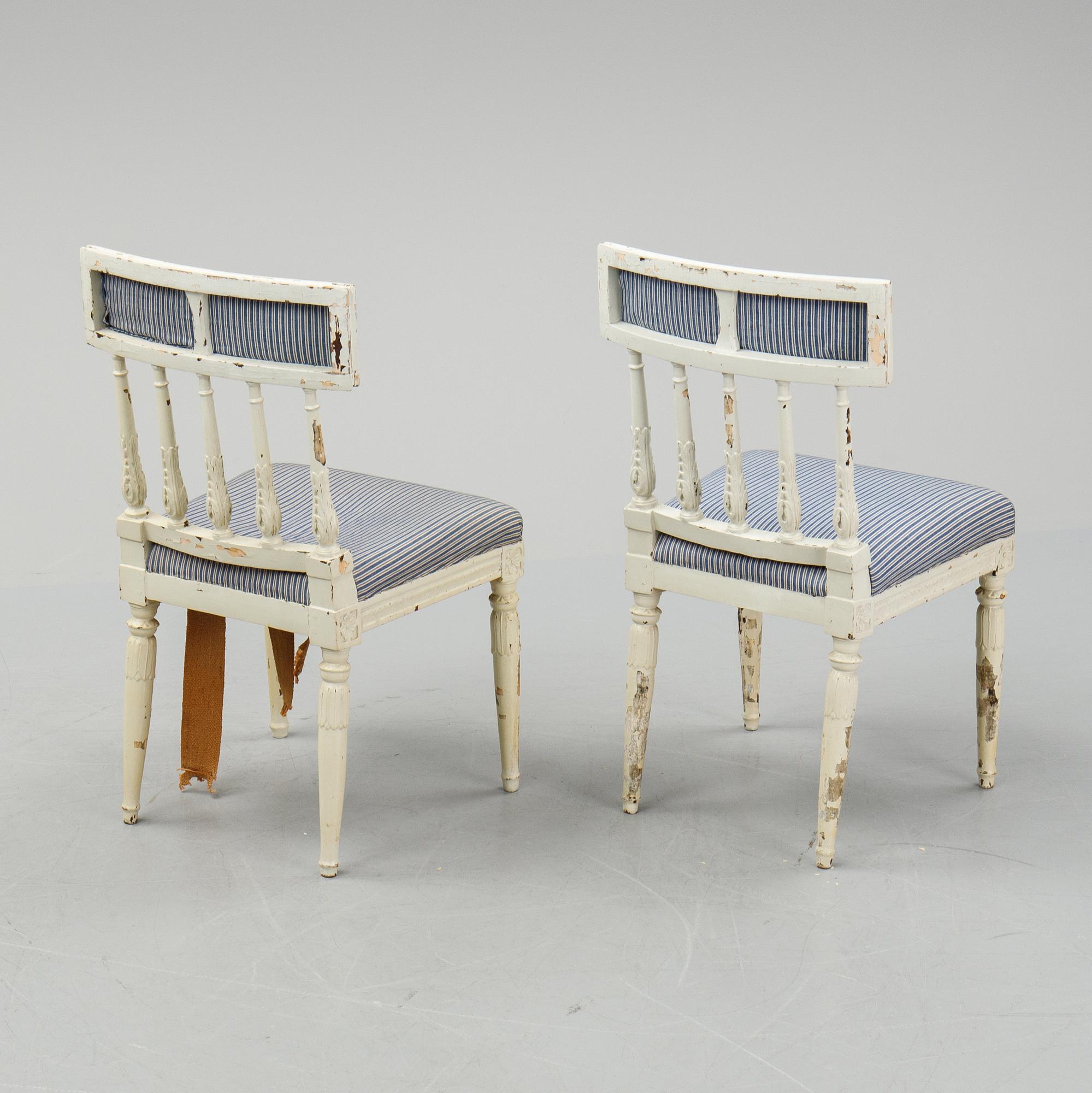 Stolar, 4 stycken (2+2), sengustavianska, tidigt 1800-tal.