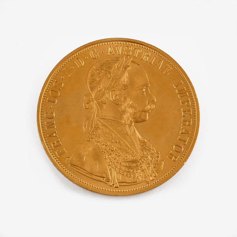 GULDMYNT, 4 dukat, Österrike-Ungern, daterat 1915, ca 14 gram.