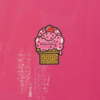 Andy Boot, acrylic and sticker on canvas, executed in 2012.