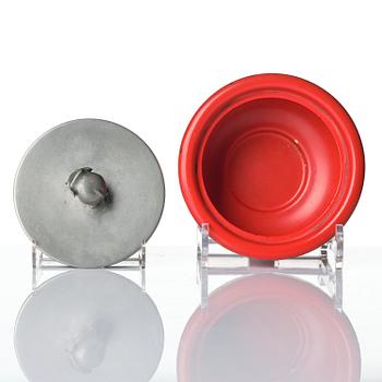 Josef Frank, a red lacquered brass bowl with a pewter cover, Firma Svenskt Tenn, Stockholm, 1949.