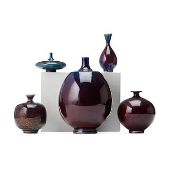 Berndt Friberg, a set of five stoneware vases, Gustavsberg studio 1969-77.