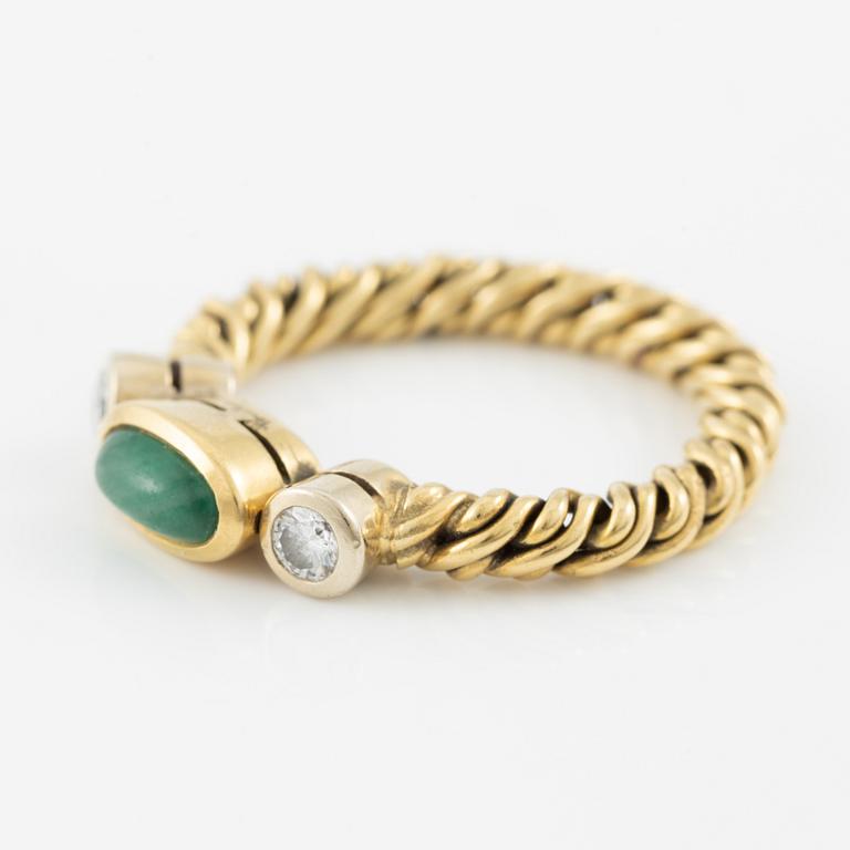Pomellato, ring, 18K gold with cabochon-cut emerald and brilliant-cut diamonds.
