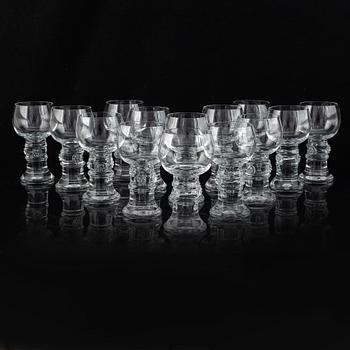 A set of 14 glass goblets, 20th century.