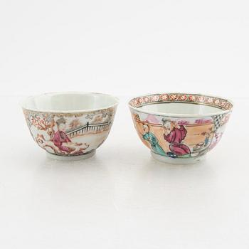 A det of two different porcelain famille rose cups 18th century.