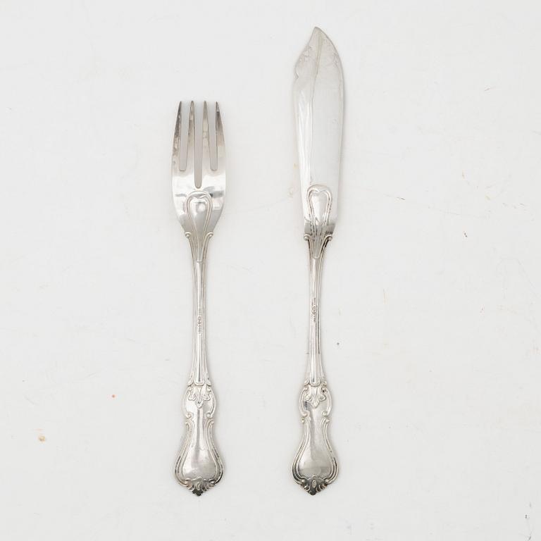 A 36-piece set of silver fish cutlery, model 'Olga', CG Hallberg, Stockholm, 1926-39.