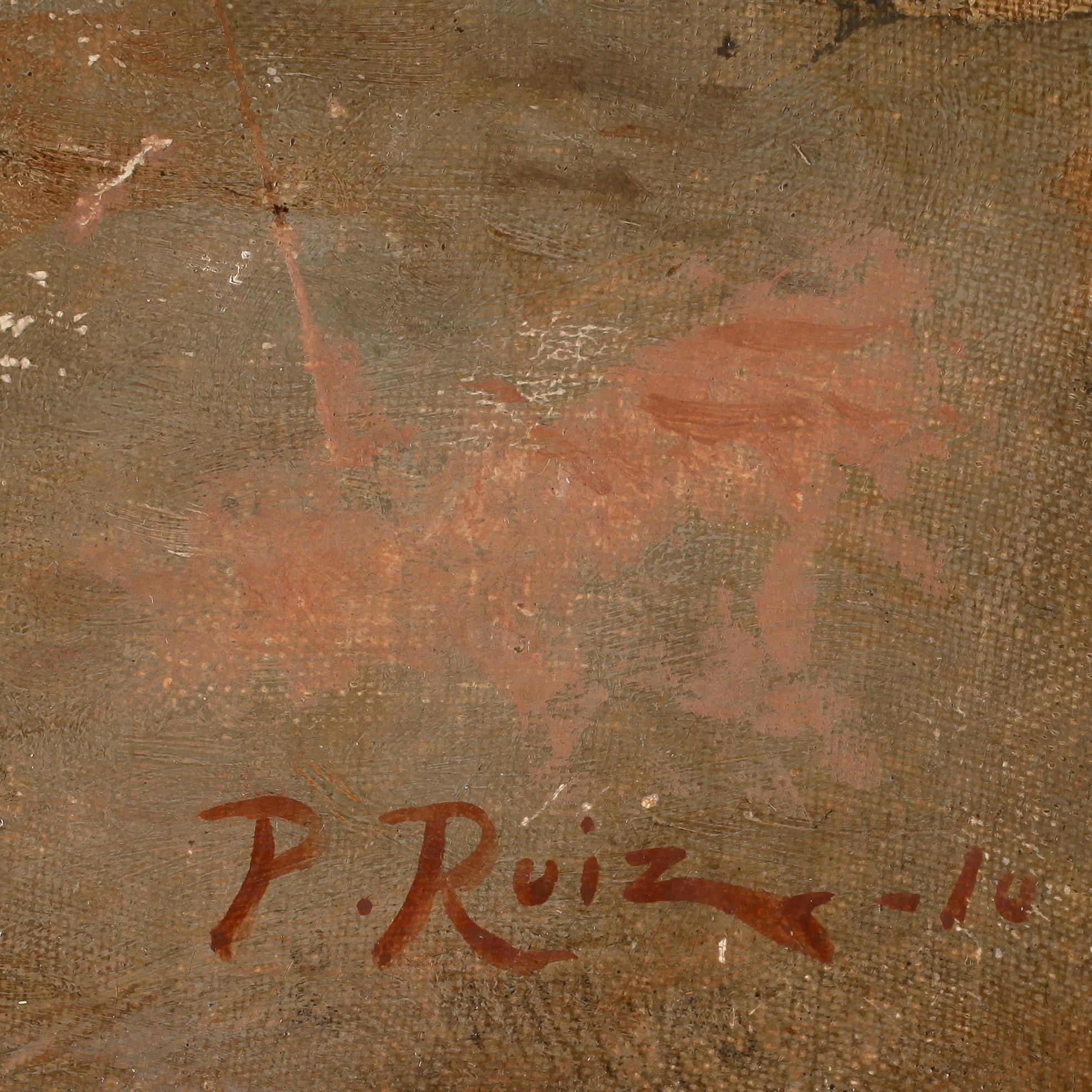 OKÄND KONSTNÄR, olja på duk uppfäst på pannå, sign o dat P. Ruiz 1910.