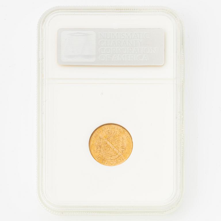 Gold coin, Oscar II, 10 kronor, type II, Sweden 1895.