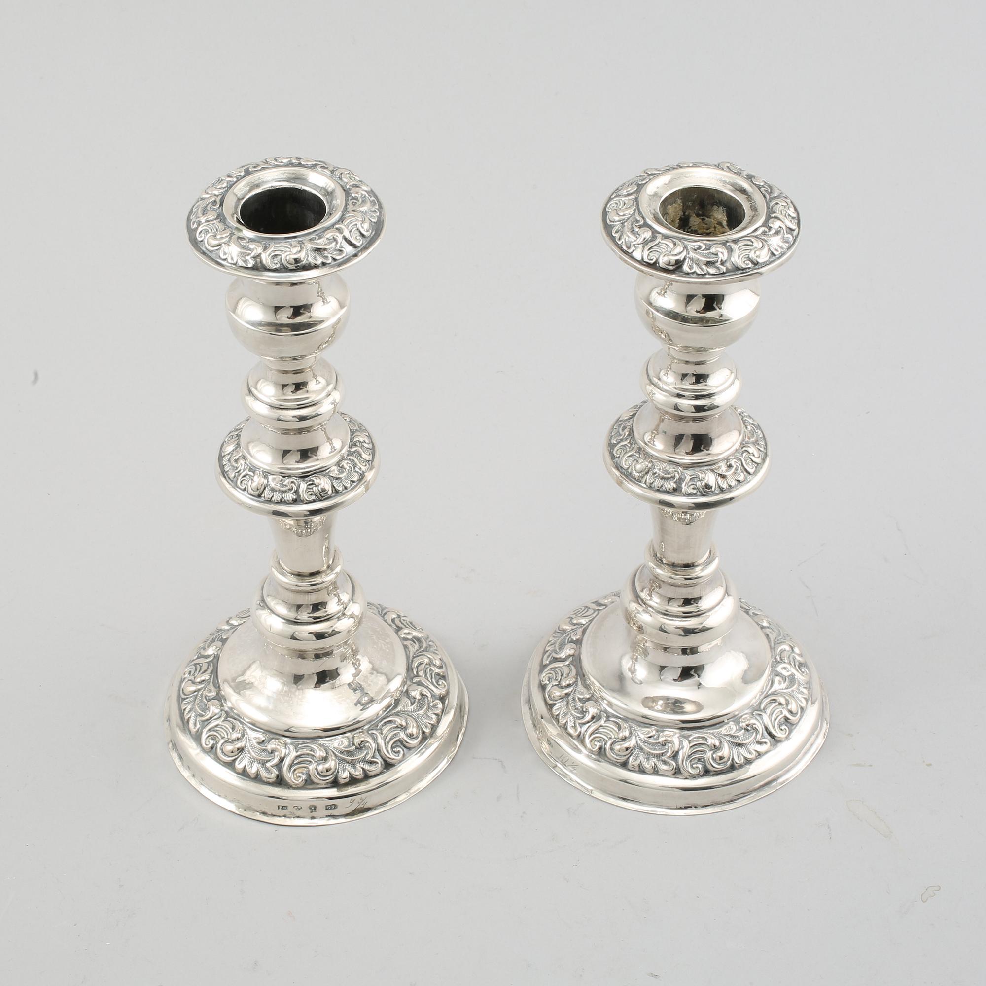 LJUSSTAKAR, ett par, silver, Emanuel Holmberg, Karlskrona, 1847.