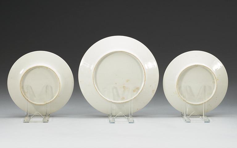 A set of 12 French small dishes and a plate, Empire.
