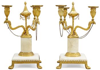 942. A pair of late Gustavian three-light candelabra.